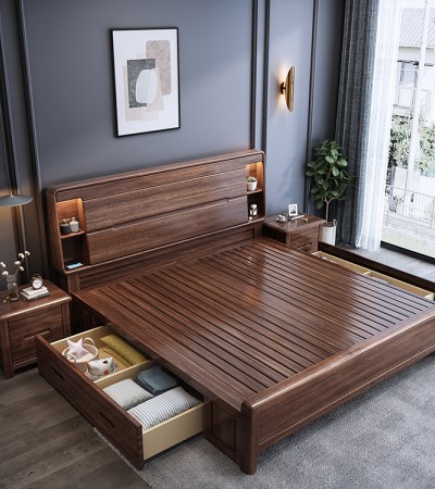 Solid wood bed, modern and minimalist household double master bedroom, large bed, 22.2m, small unit, 1.5m storage, wedding bed