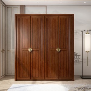 New Chinese style solid wood wardrobe Simple modern solid wood wardrobe Assembly Master bedroom Walnut wood four door wardrobe