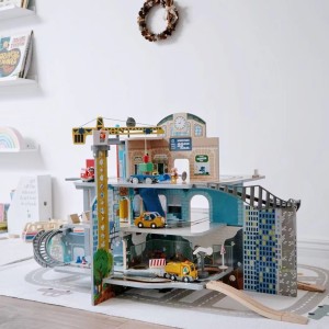Children's train track toys, electric fantasy mining, multi-layer set, baby wooden model puzzle