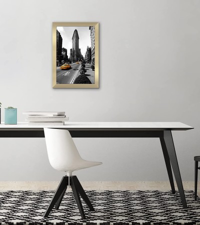 27.94 x 43.18 cm gold frame - displayed on legally sized paper- Composite wood and shatterproof glass - Wall mounted horizontal and vertical formats