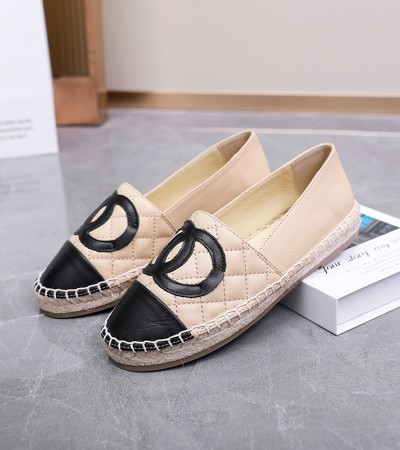 Genuine leather women's shoes Spring new grass woven linen sole sheepskin fisherman's shoes Women's small fragrant style flat bottomed casual single shoes