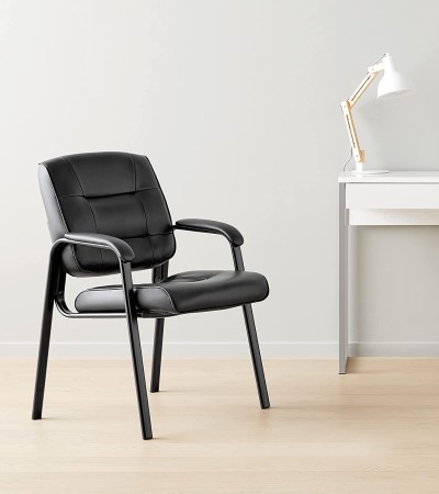 Classic faux leather desk guest chair with metal frame