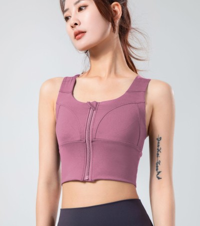 Large size sports vest type wear summer beauty back fitness yoga bra front zipper shock-proof sports underwear women