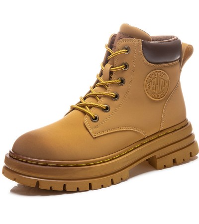 Leather big yellow boots new autumn and winter retro women's shoes British style ankle boots