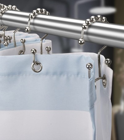 Shower curtain hook, shower curtain ring anti rust metal double sliding shower hook ring, suitable for bathroom shower rod curtains, a set of 12 hooks