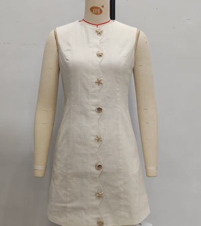 Summer slim-fitting button-down sleeveless socialite mini chanel-style skirt