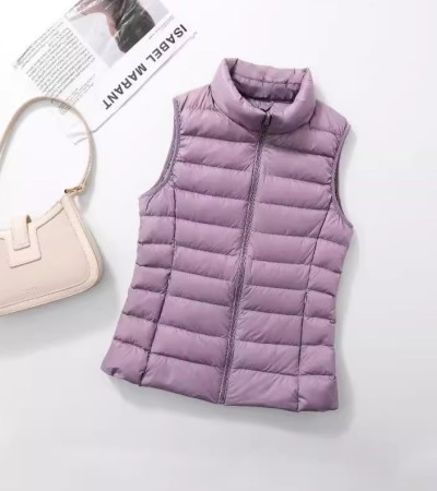 A short down vest for women with a down jacket