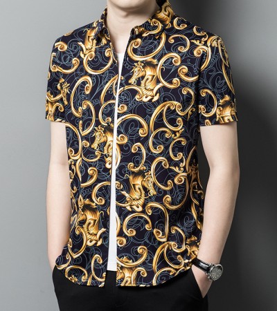 2023 Summer New Men's Shirt Korean Slim Fit Men's Polo Collar Mercerized Cotton Short Sleeve Shirt Casual Men's Wear