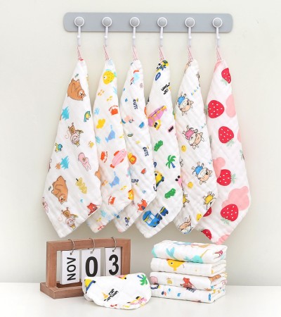 Pure cotton square towel, 6-layer high-density infant and toddler saliva towel, gauze wiping towel, all cotton small towel, pleated handkerchief