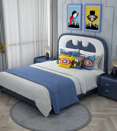 Children's bed, girl's princess bed, pink girl's bed, modern minimalist leather bed, net red cartoon bat, single child
