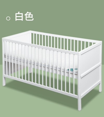 White Nordic solid wood baby bed, pine wood splicing bed, movable baby bed, multifunctional baby bed - 白色