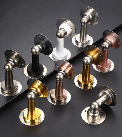 Stainless steel perforated door with strong magnetic invisible suction, bathroom, bedroom door stop, anti-collision door stopper, thickened wall suction - 红古铜
