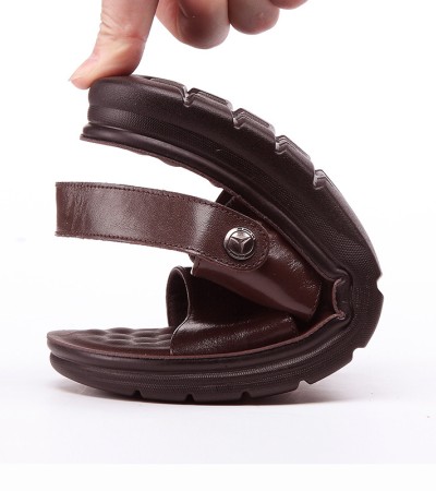 Hollow out soft soled beach shoes men's sandals large size middle-aged dad leather summer sandals middle-aged and elderly men cowhide